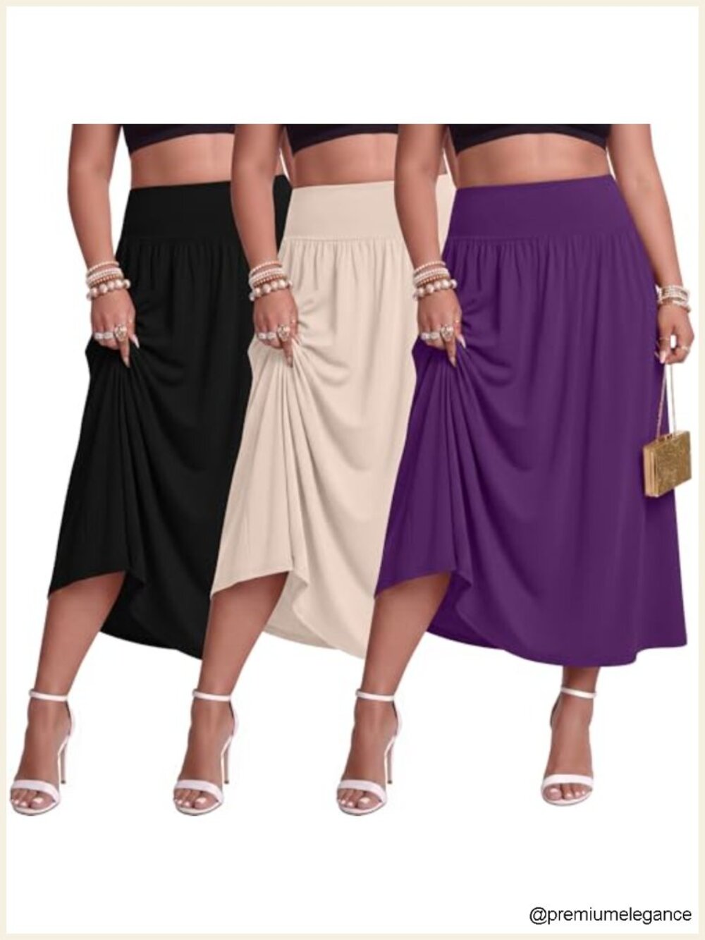 3 Pack Plus Size Maxi Skirts with Pockets High Waist A-Line